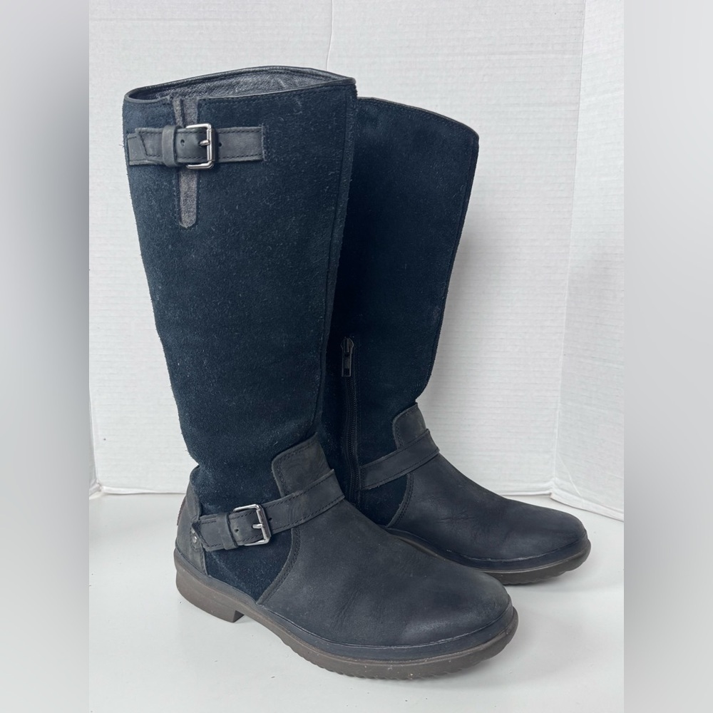 UGG Thomsen Black Suede Leather Waterproof Lined Tall Boots Women’s Size 7